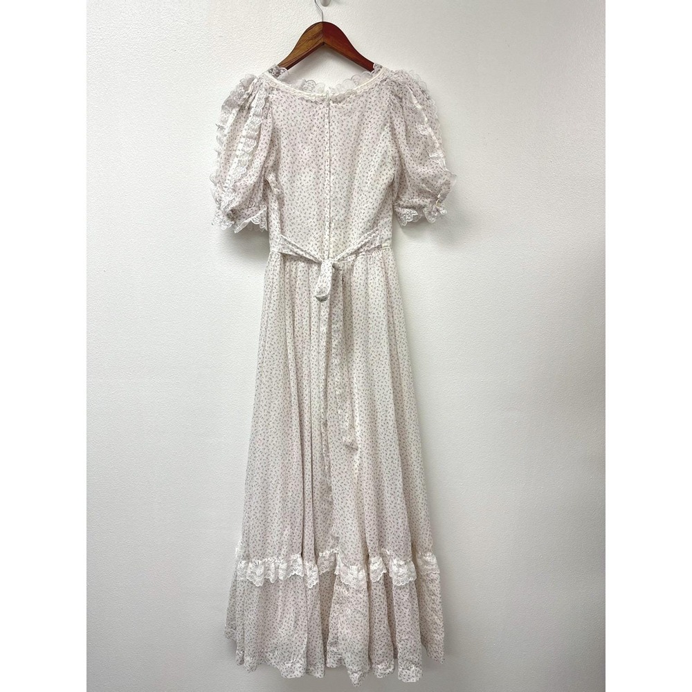Vintage 1970s Gunne Sax Floral Lace Prairie Cottagecore Maxi Dress XS/S - Picture 7 of 9